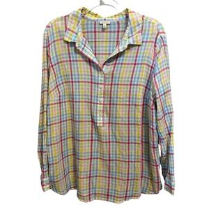 TALBOTS Size‎ 2X Gauzy Plaid Long Sleeve Popover Top 100% Cotton Beachy Summery